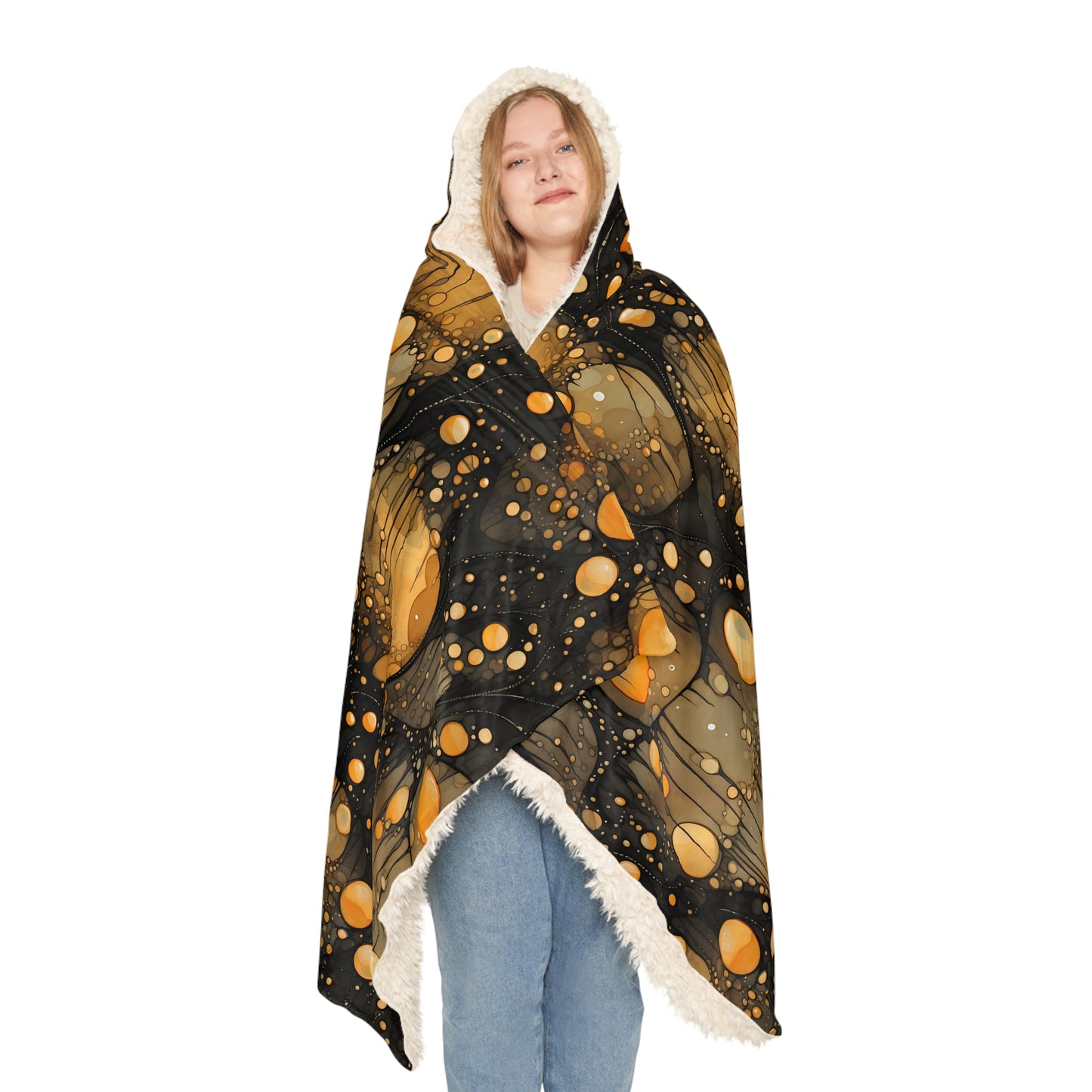 A Golden Dreamscape: AOP Snuggle Blanket with Floating Orbs of Gold and Yellow 🌟🌌