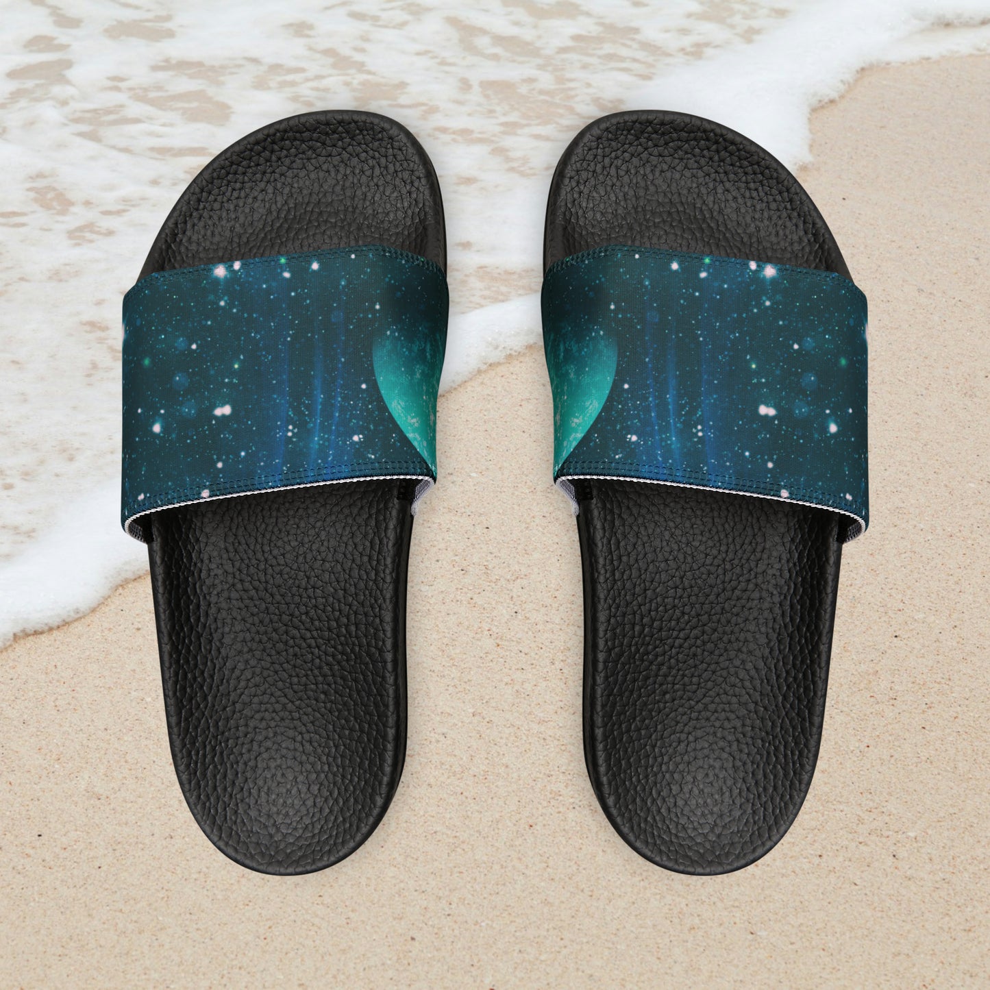 Blue Outer Space Planet in the Solar System Men's PU Slide Sandals Outer Space