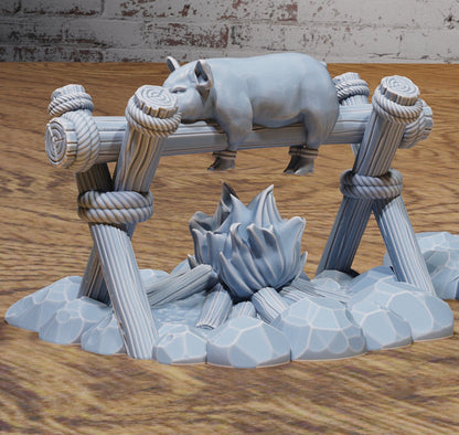 Bandit Camp Scatter Terrain – Campfires, Roasting Pig, Cooking Pot, Banner & Axe