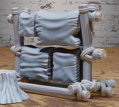 Bandit Camp Scatter Terrain – Leather Stand, Tree Stump, and Logs