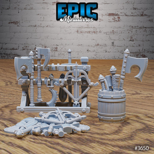Bandit Camp Scatter Terrain – Weapon Rack and Pile