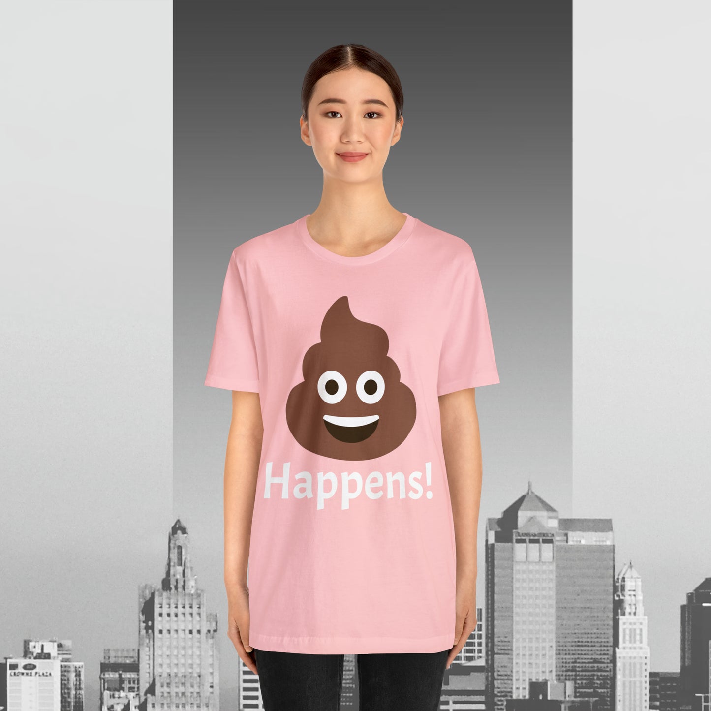 Embrace the Inevitable: 'Happens' Poop Emoji Unisex Jersey T-Shirt