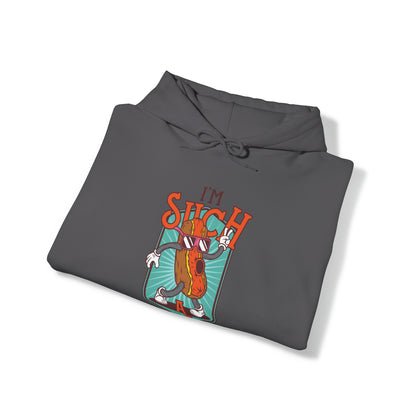 "DirkyThreadz Hot Dog Coolness Hoodie - Quirky Cartoon Design in Bold Blue"