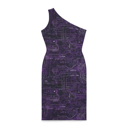 Purple Viral Vogue: Neon Circuitry Fashion Shoulder Dress (AOP)