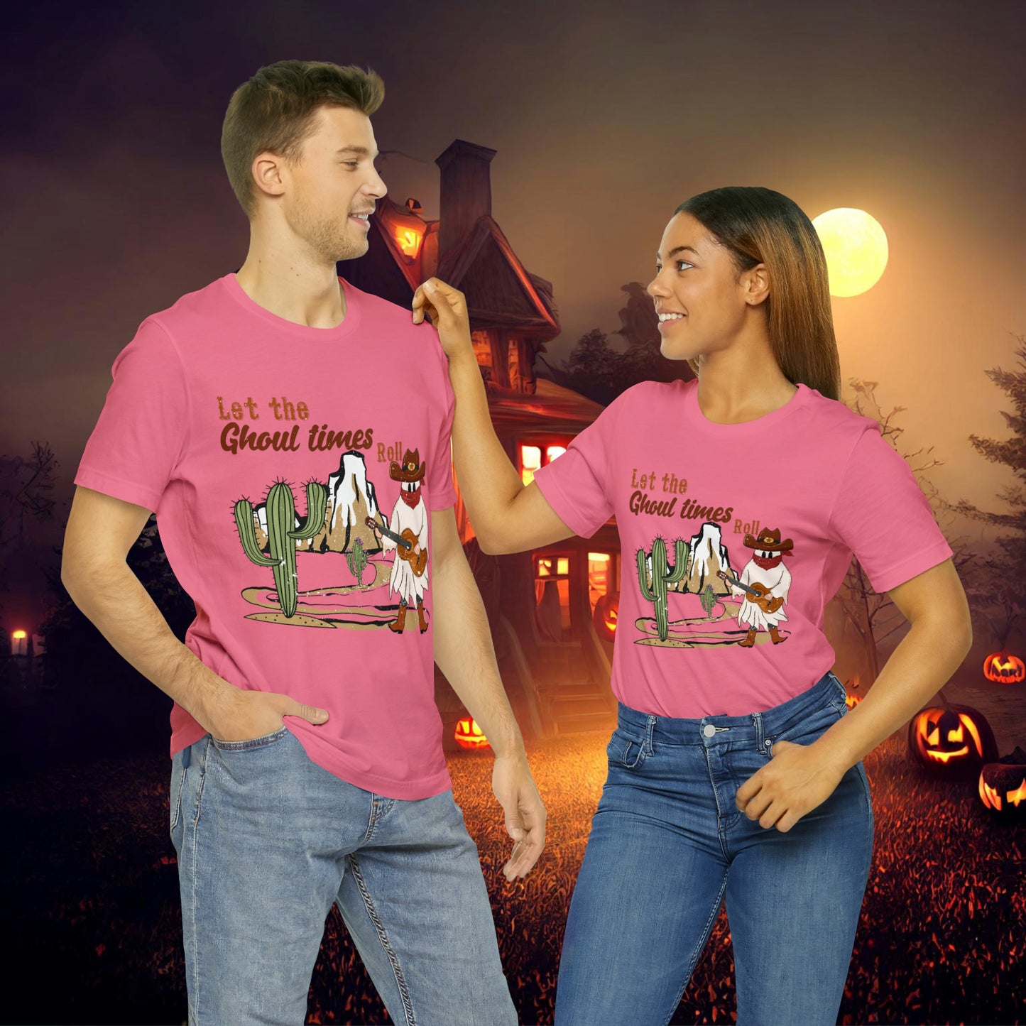 Cowboy Ghost playing the Guitar singing Let the Ghoul times roll Halloween Unisex Jersey Short Sleeve Tee Gifts for him Gifts for Her