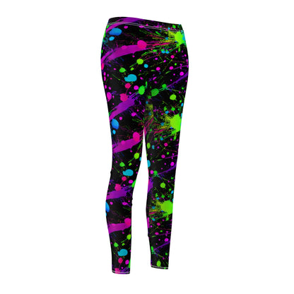 Green & Pink Splatter Vibes Leggings Women's Cut & Sew Casual Leggings (AOP)
