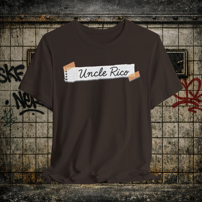 Uncle Rico Graphic Tee — Retro Notebook Tape Design