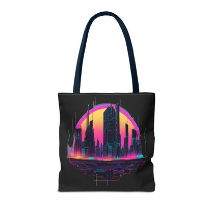 Cyberpunk City Landscape AOP Tote Bag 3 sizes 5 color handle options