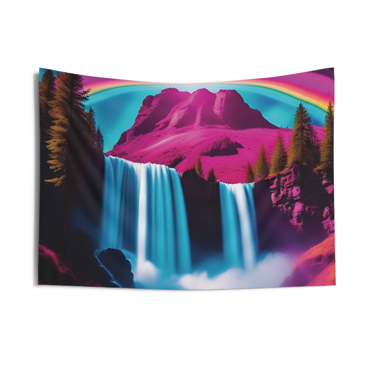 Step into an Electrifying Oasis: Retrowave Waterfall Tapestry