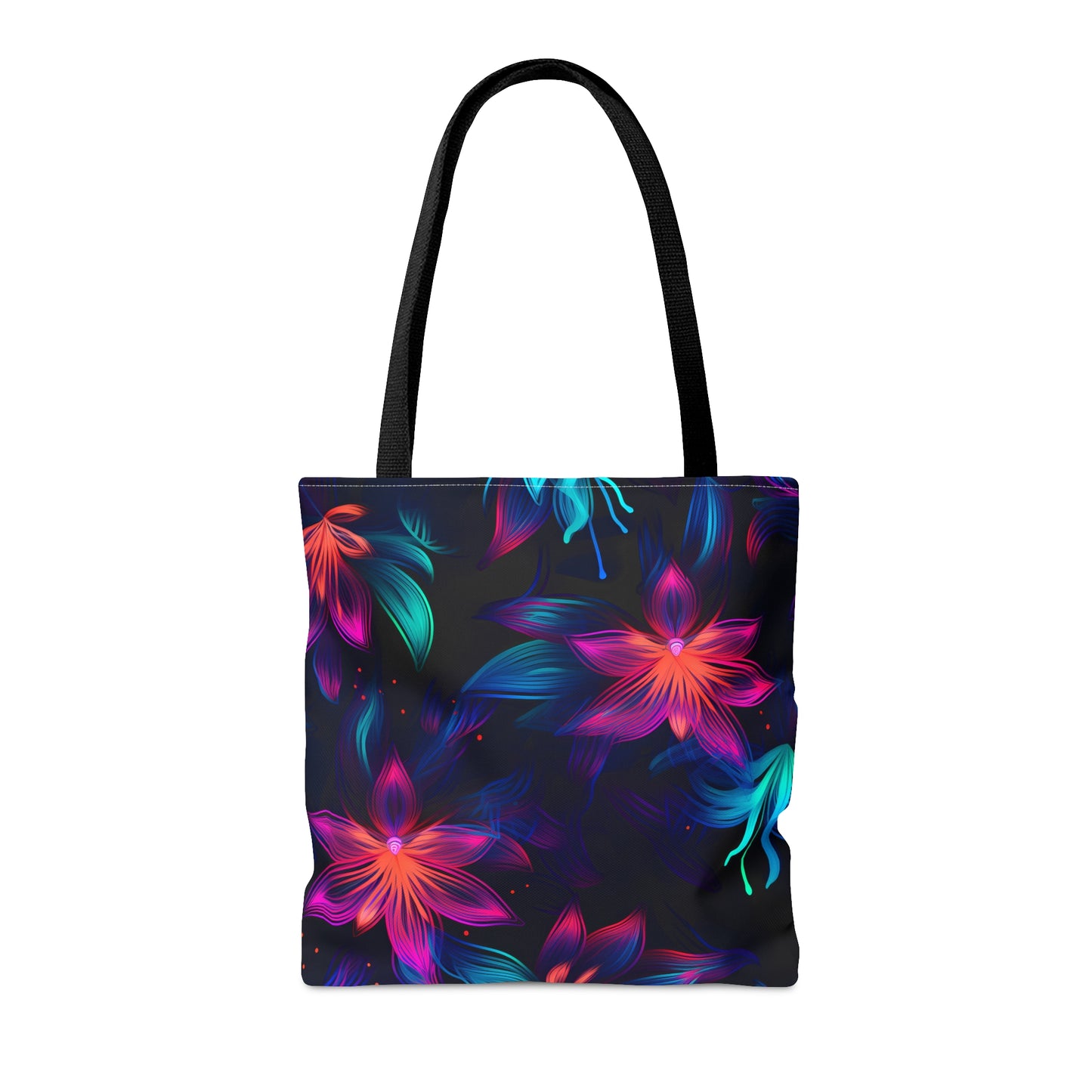 Burst of Neon Blossoms All Over Print Tote Bag