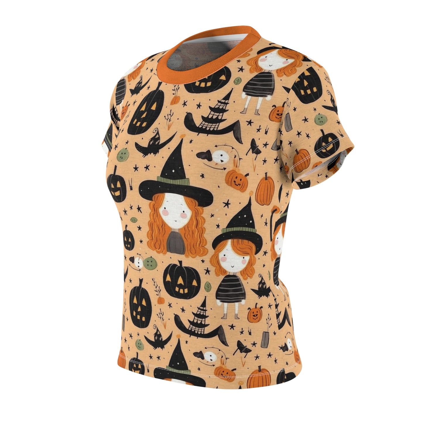 Halloween Trick or Treat Ghosts Witch Hats Jack o Lanterns Women's Cut & Sew Tee (AOP)