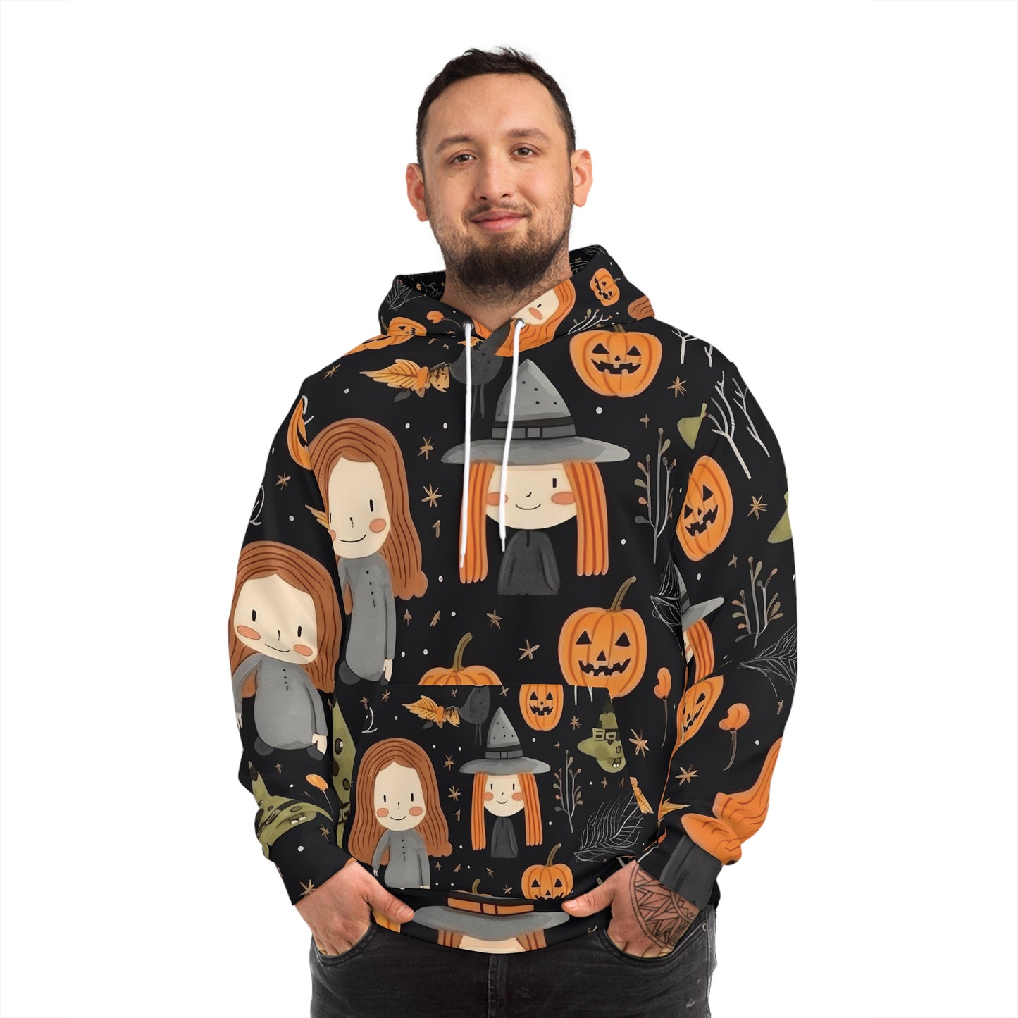 Halloween Trick or Treat Ghosts Witch Hats Jack o Lanterns Fashion Hoodie (AOP)