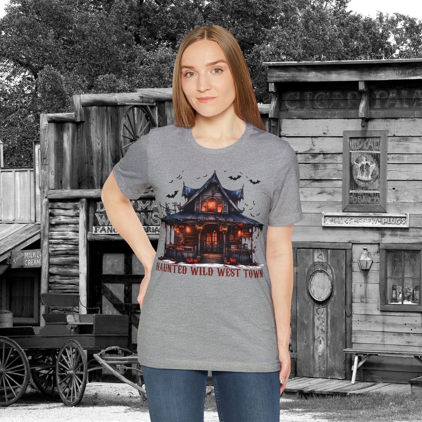 Haunted Wild West Town Halloween Western Unisex Jersey Short Sleeve Tee Gifts for Him Gifts For Her