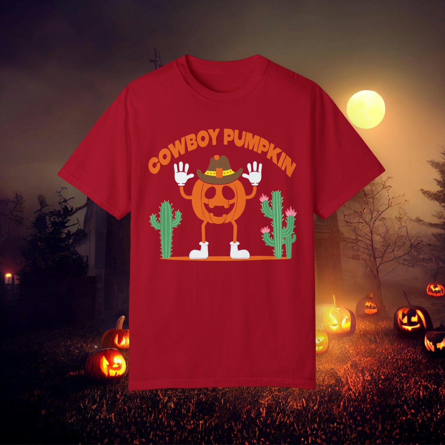 Cowboy Pumpkin Retro Groovy Halloween Unisex Garment-Dyed T-shirt Gifts for Him Gifts for Her