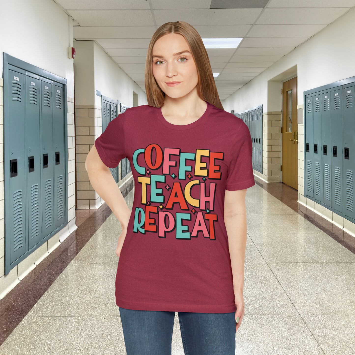 Coffee Teach Repeat Unisex Jersey Short Sleeve Tee