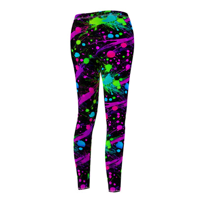 Green & Pink Splatter Vibes Leggings Women's Cut & Sew Casual Leggings (AOP)