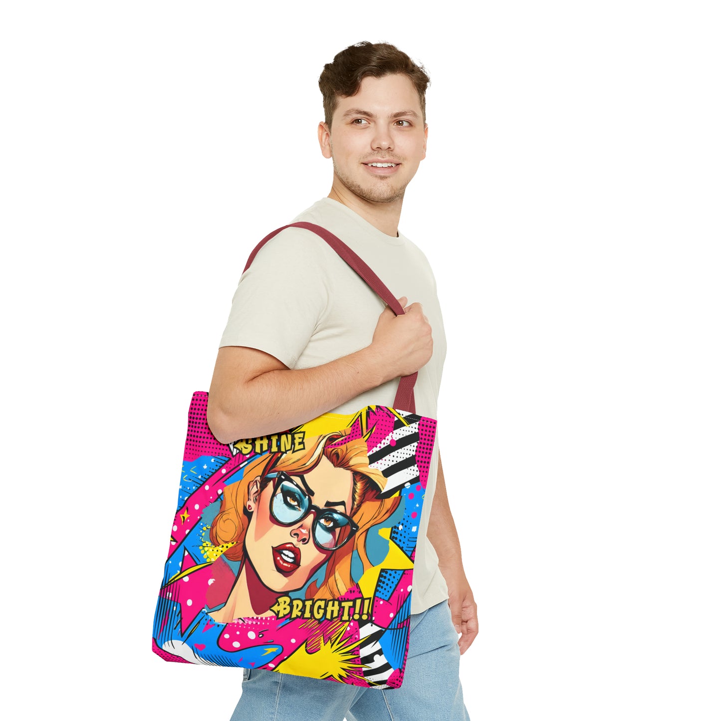 Shine Bright Lady on a Abstract Comic Pop AOP Tote Bag