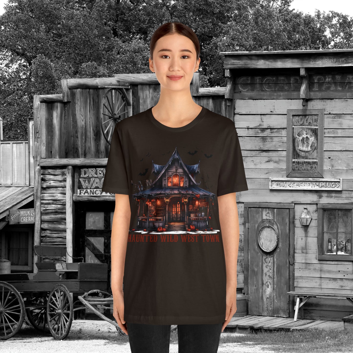 Haunted Wild West Town Halloween Western Unisex Jersey Short Sleeve Tee Gifts for Him Gifts For Her