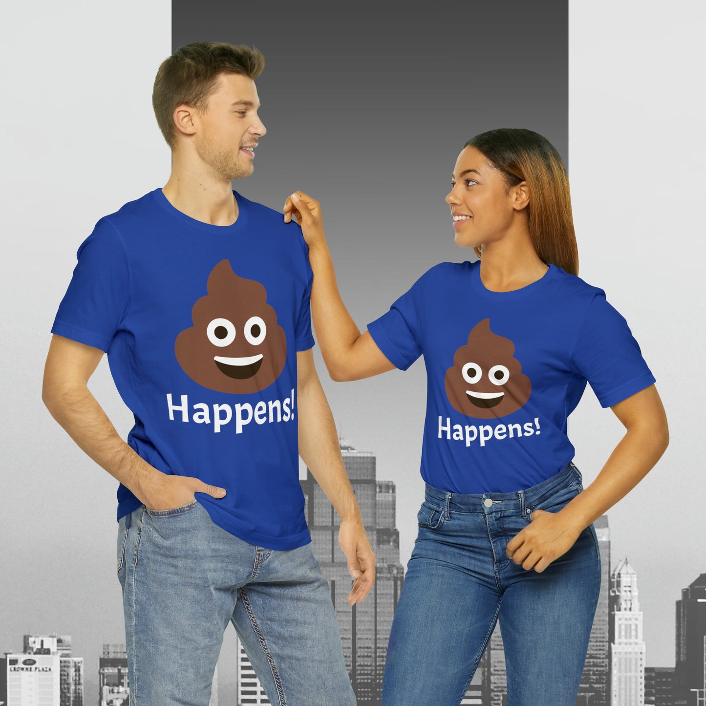 Embrace the Inevitable: 'Happens' Poop Emoji Unisex Jersey T-Shirt