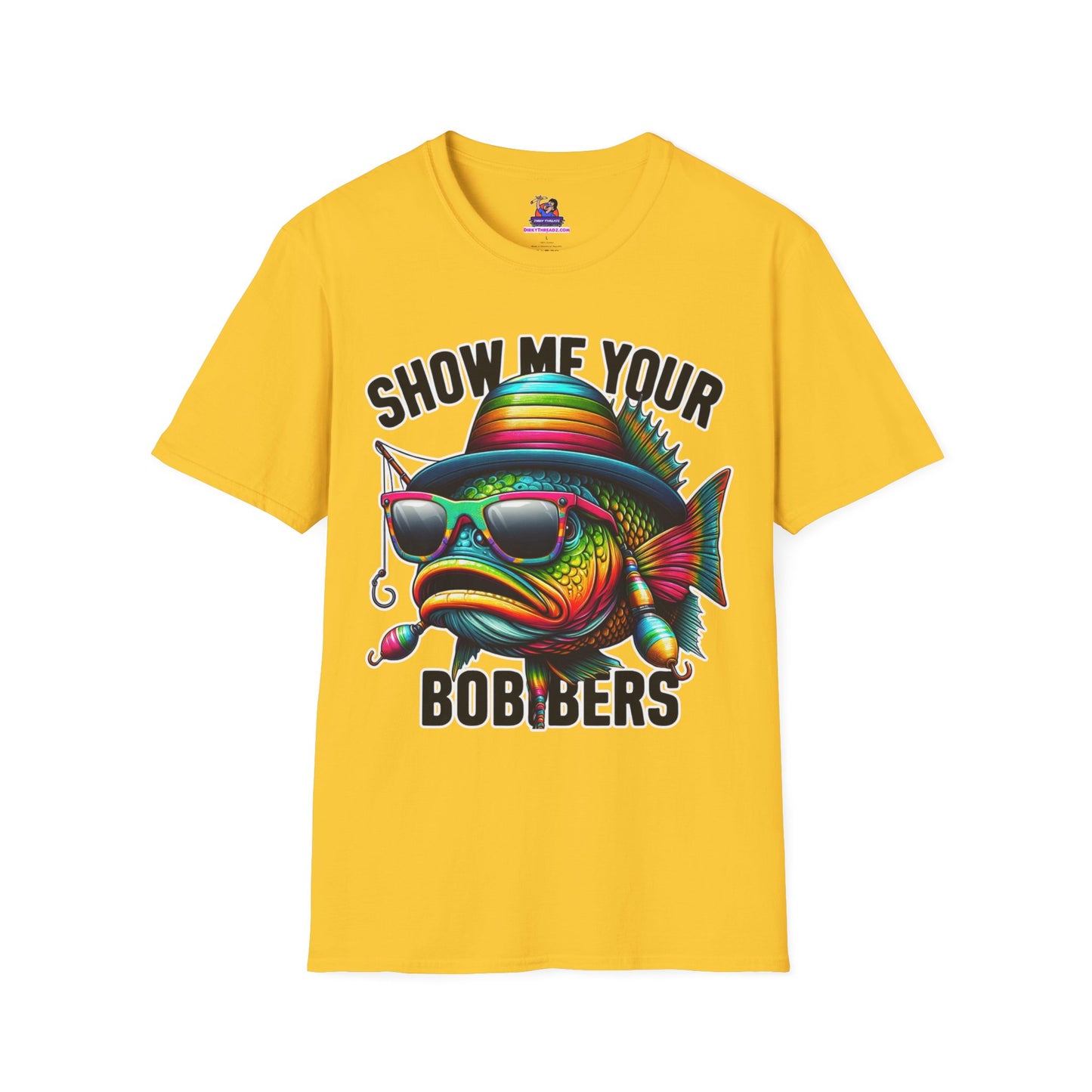 Show Me your Bobbers Unisex Softstyle T-Shirt Fishing humor, Fisherman Gift Pun T-Shirt Funny Fish Tee Fishy Vibes Unique Unisex Tee