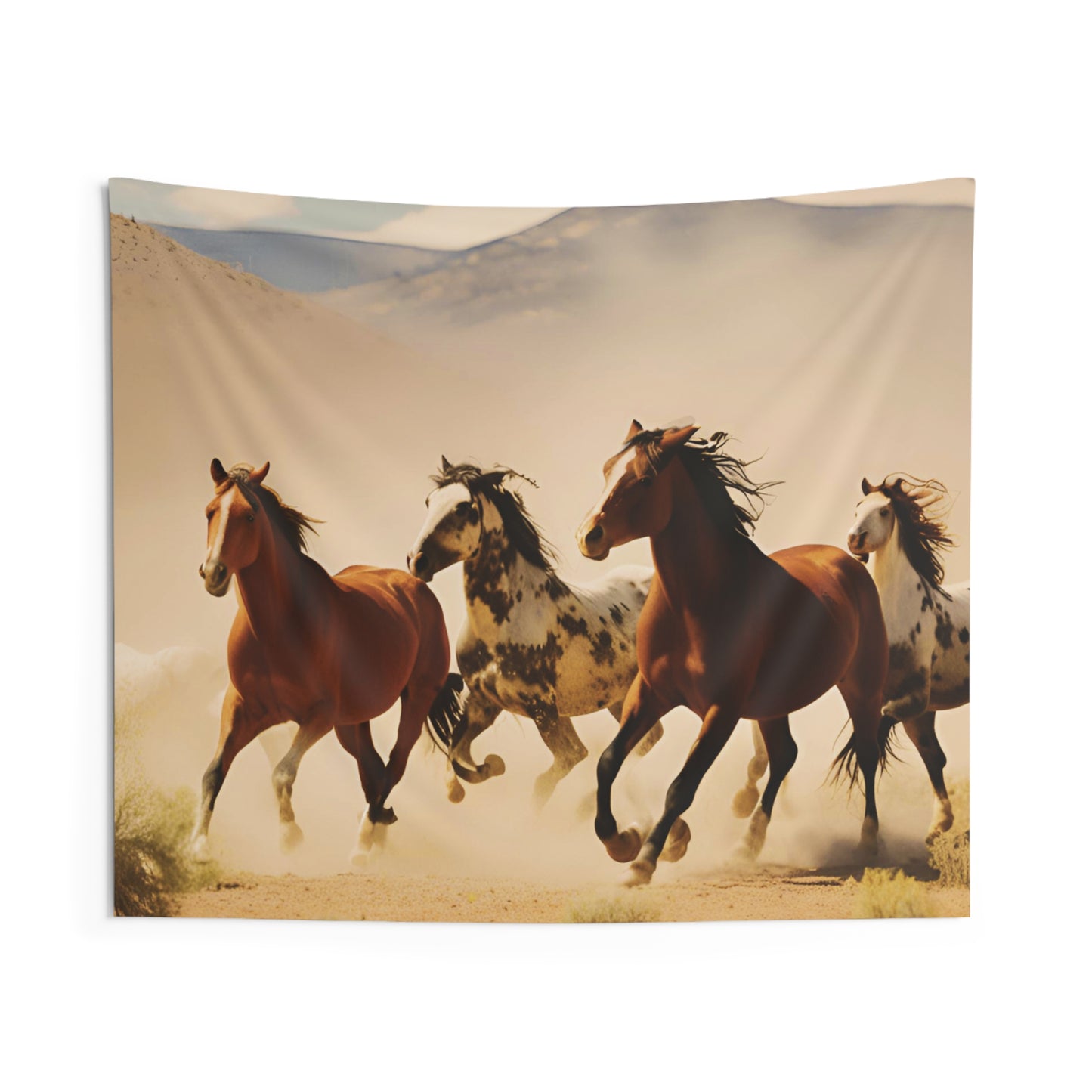 Capture the Spirit: Wild Horses Galloping in the Desert Indoor Tapestry