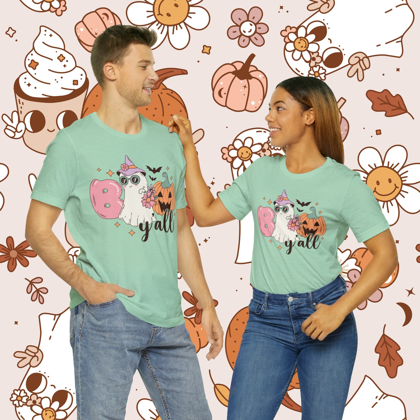 Retro Groovy Boo Y'all Unisex Jersey Short Sleeve Tee Halloween Gifts for Her Gifts for Him