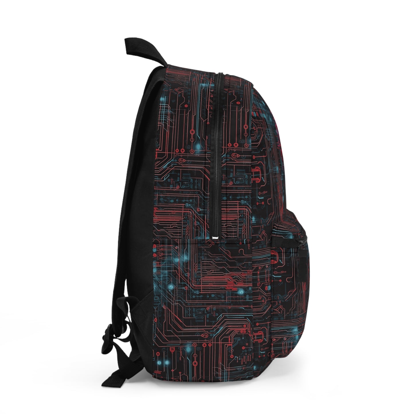 CyberPunk Cybernetic Skull breaking through a Red and Blue Neon Circuit Board Backpack