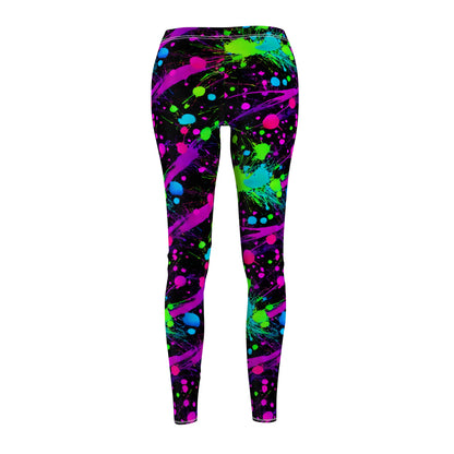 Green & Pink Splatter Vibes Leggings Women's Cut & Sew Casual Leggings (AOP)