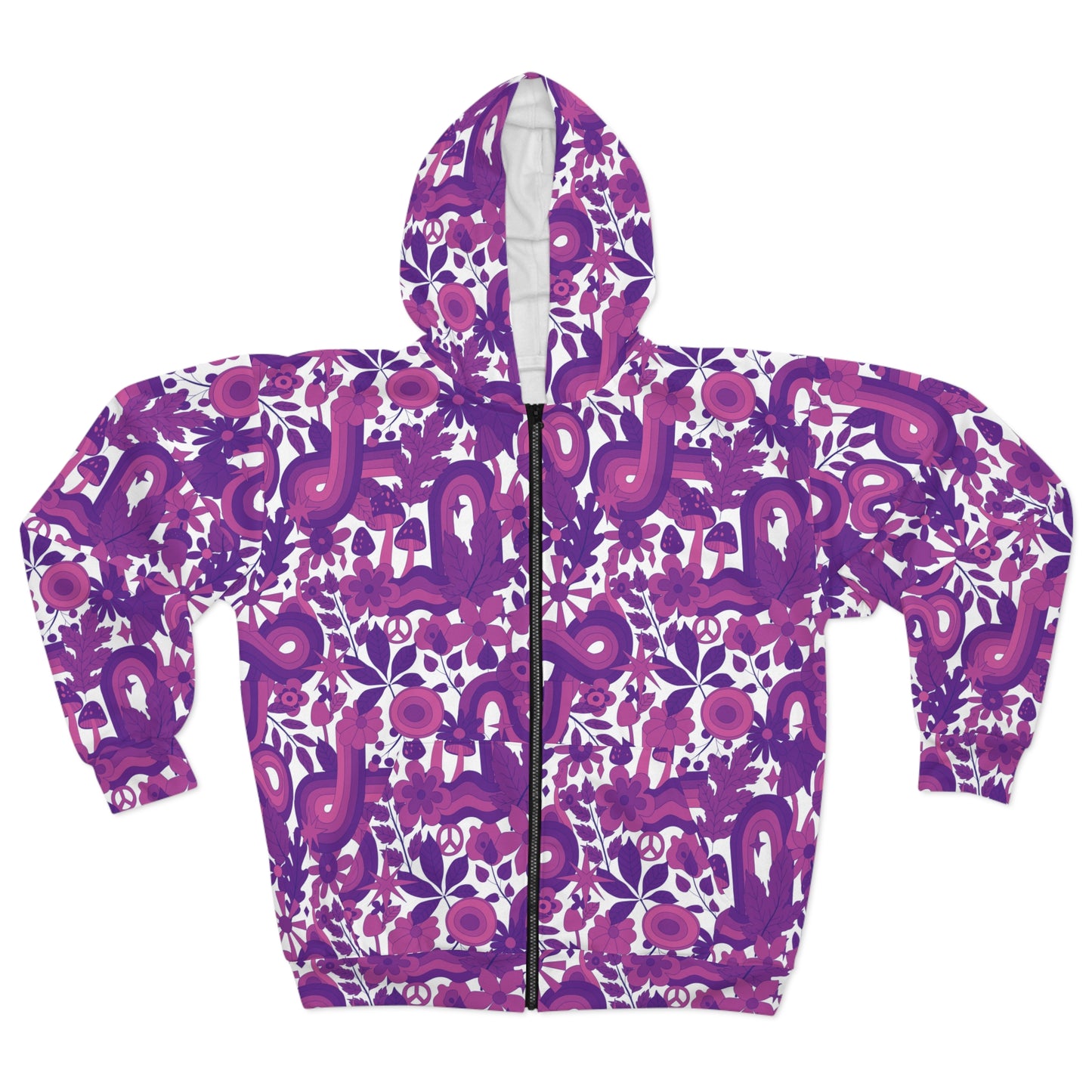 Retro Cool: Purple & Pink Groovy Vibes All Over Print Zip Hoodie