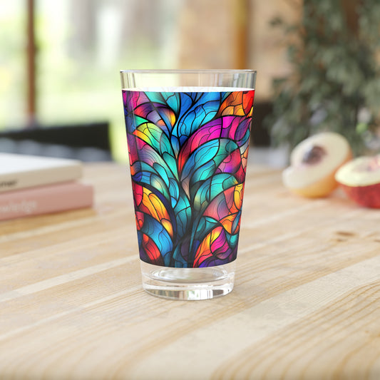 Blooming Beauty: A Rainbow-Colored Flower Stained Glass Masterpiece 16oz Pint Glass Gift idea gifts for home decor housewarming gift