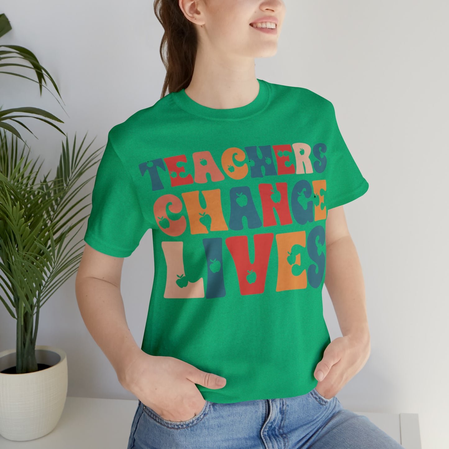 Colorful Teachers Change Lives Back to School Unisex Jersey Short Sleeve Tee Gifts for him, Gifts for Her