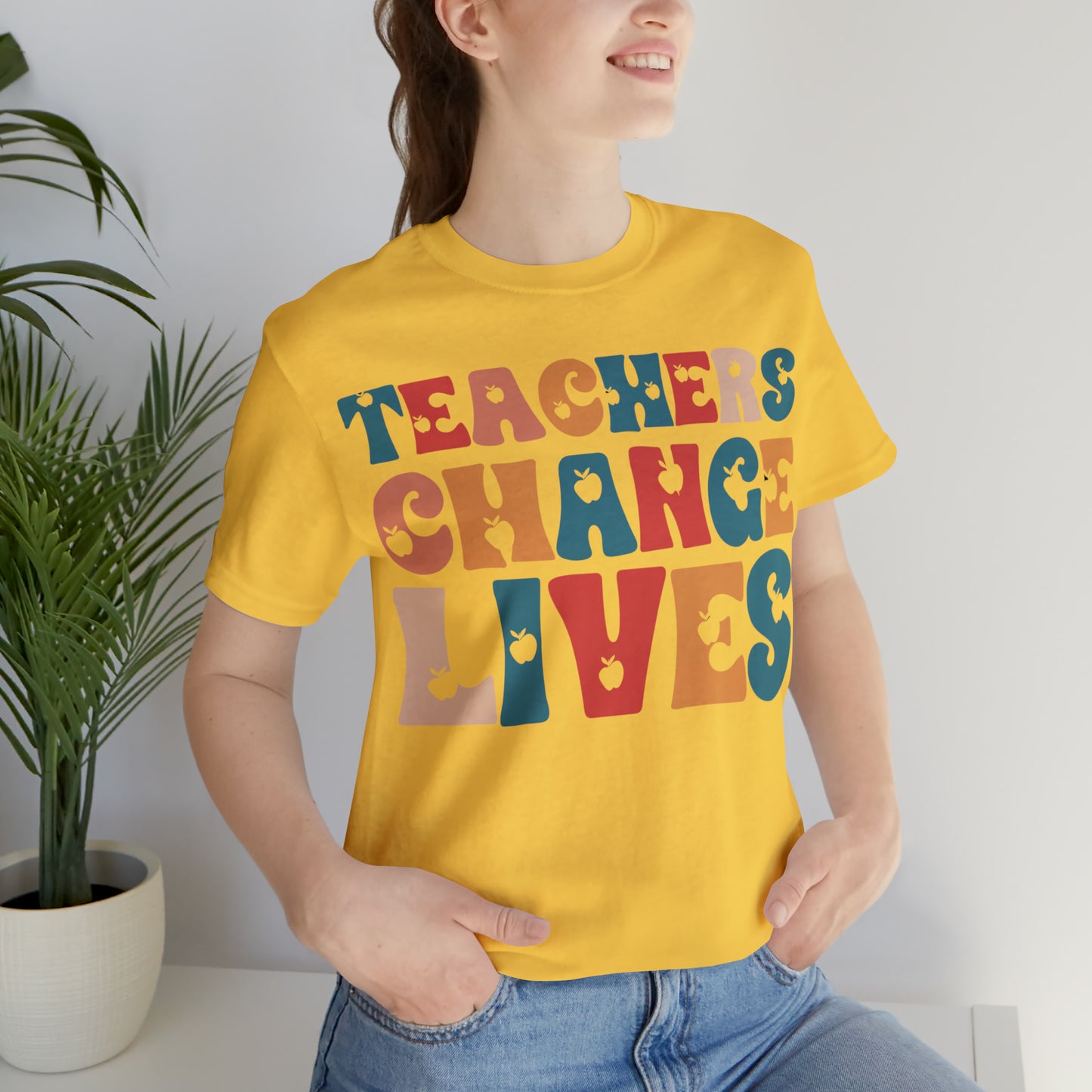 Colorful Teachers Change Lives Back to School Unisex Jersey Short Sleeve Tee Gifts for him, Gifts for Her