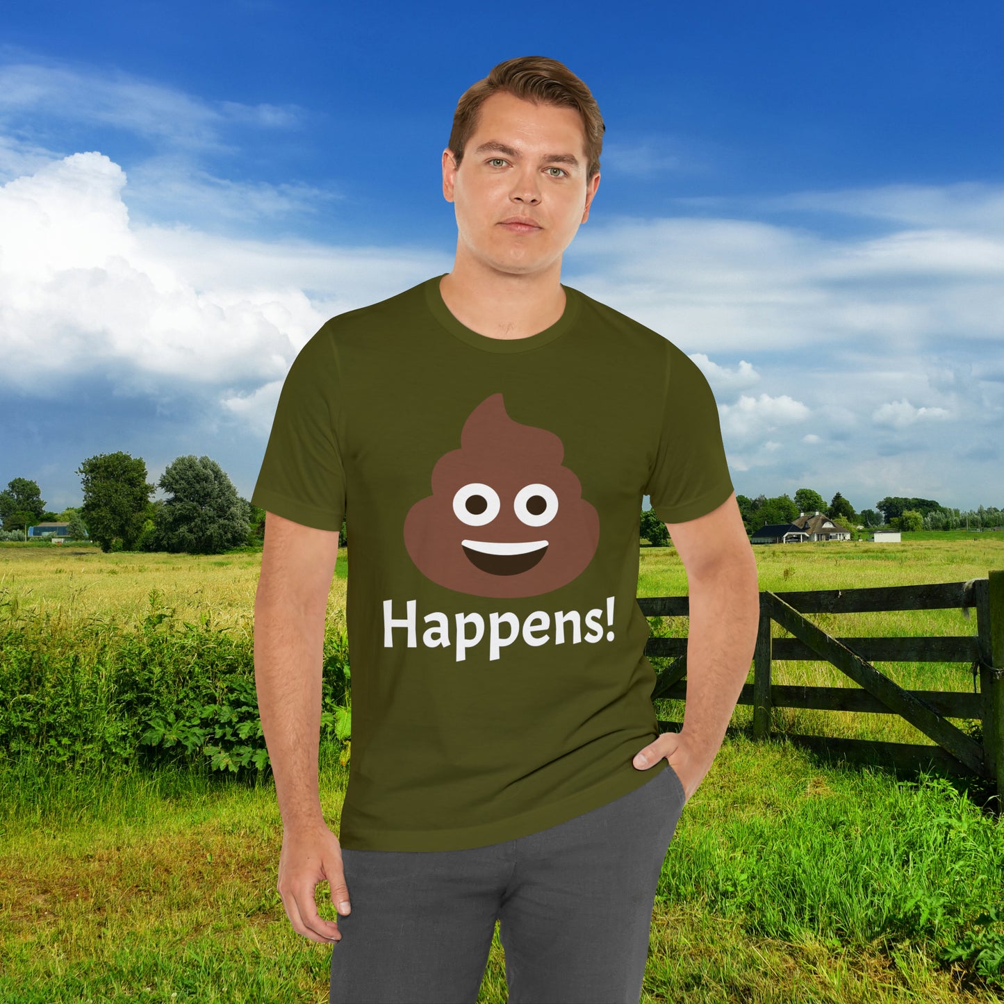 Embrace the Inevitable: 'Happens' Poop Emoji Unisex Jersey T-Shirt