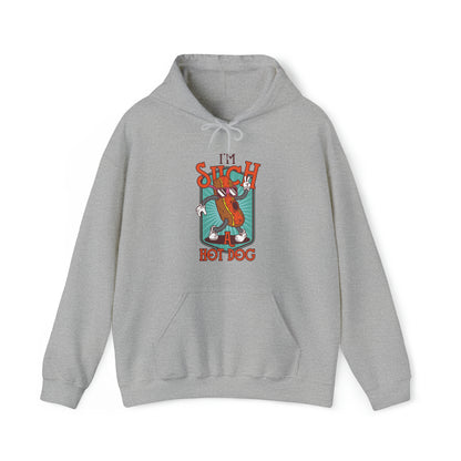 "DirkyThreadz Hot Dog Coolness Hoodie - Quirky Cartoon Design in Bold Blue"