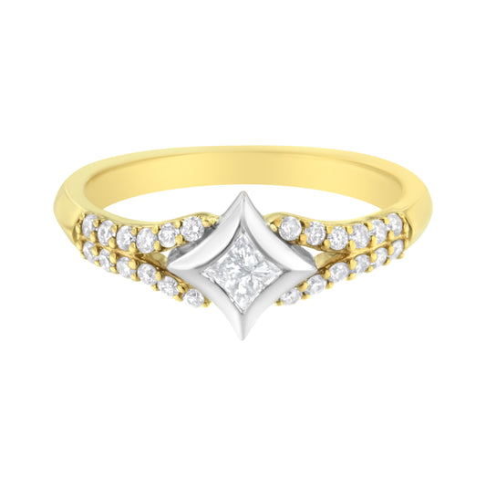 10K Two Tone Color 1/2 Cttw Diamond Kite and Split Shank Ring (H-I Color,SI2-I1 Clarity)