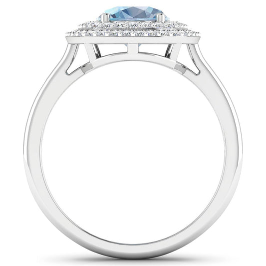 1.72 Carat Genuine Aquamarine and White Diamond 14K White Gold Ring