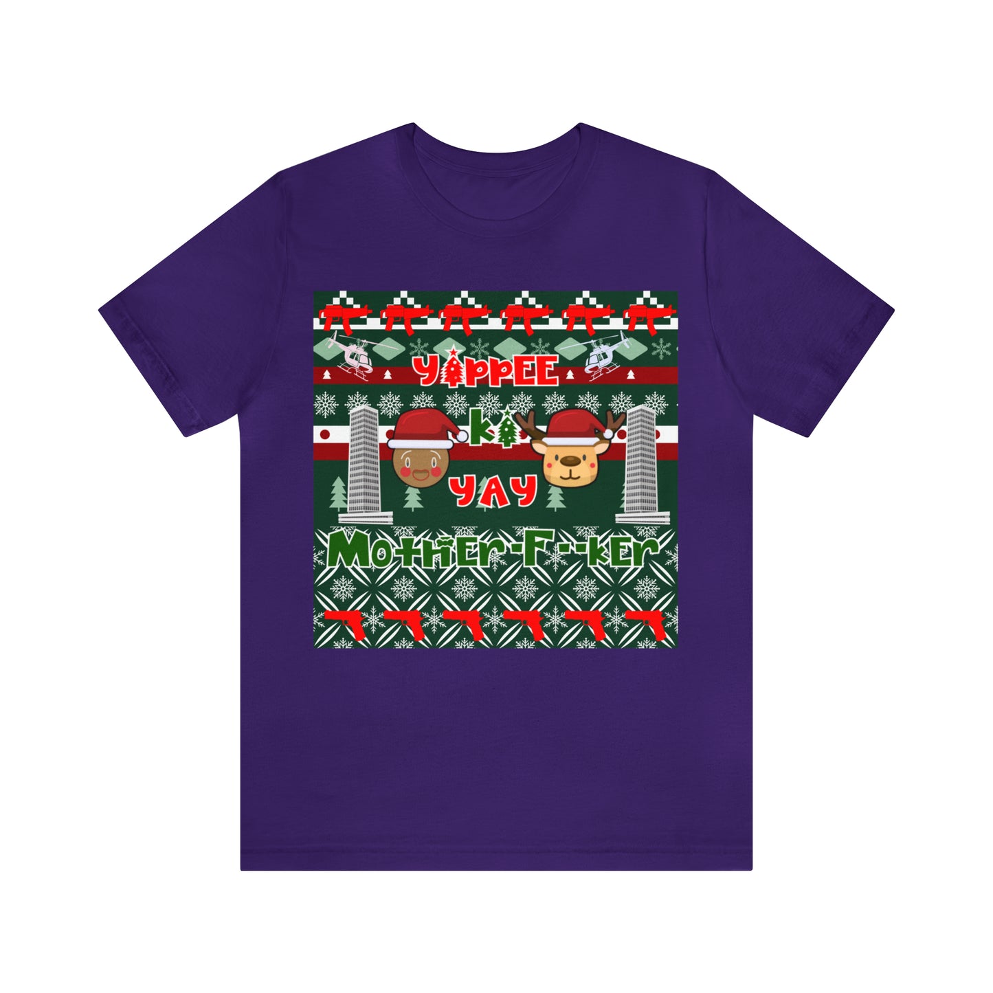 Die Hard Inspired Ugly Christmas Sweater Tee | Yippee Ki Yay Quote | Festive Unisex Holiday Shirt