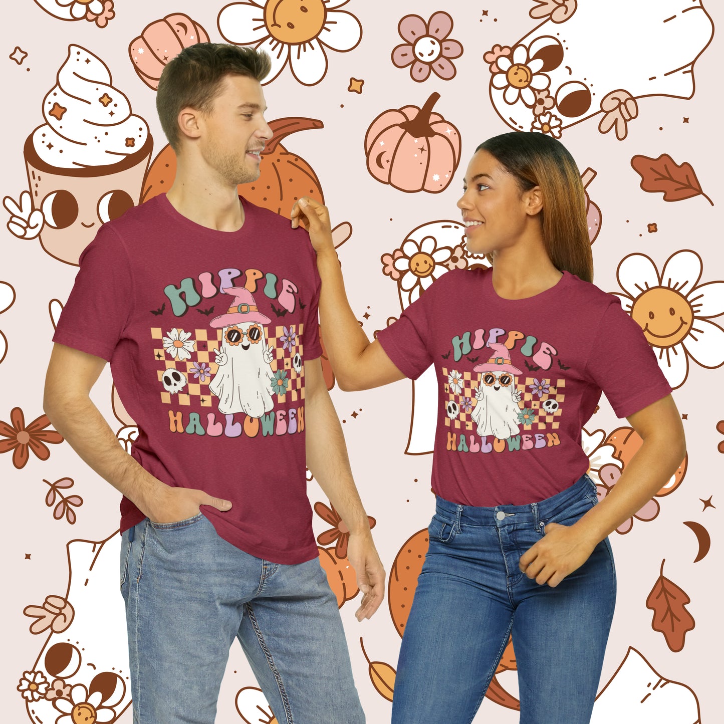 Hippie Halloween Retro Groovy Unisex Jersey Short Sleeve Tee Gifts for Him Gifts For her