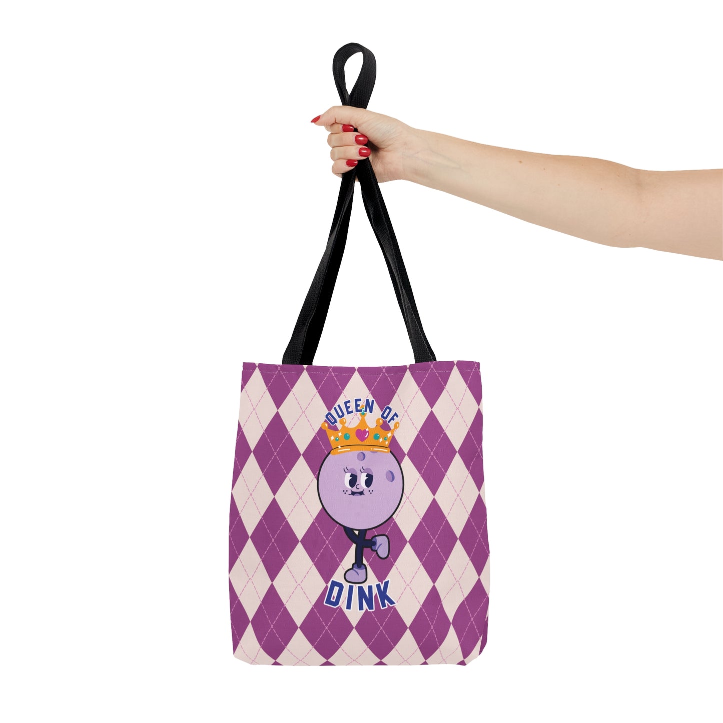 Vintage Purple Rhombus Pickleball Queen AOP Tote Bag - Rule the Court as the Queen of Dink