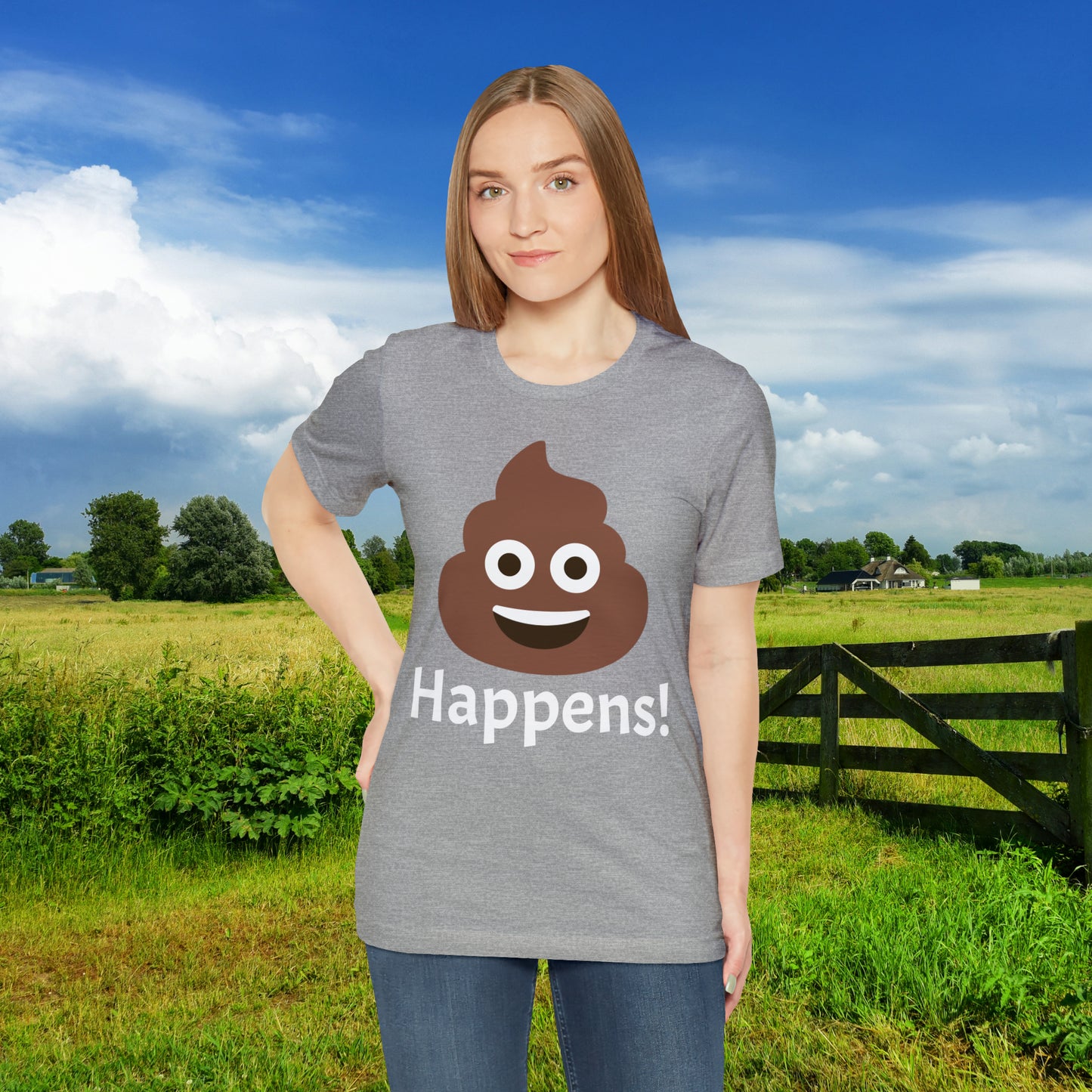 Embrace the Inevitable: 'Happens' Poop Emoji Unisex Jersey T-Shirt