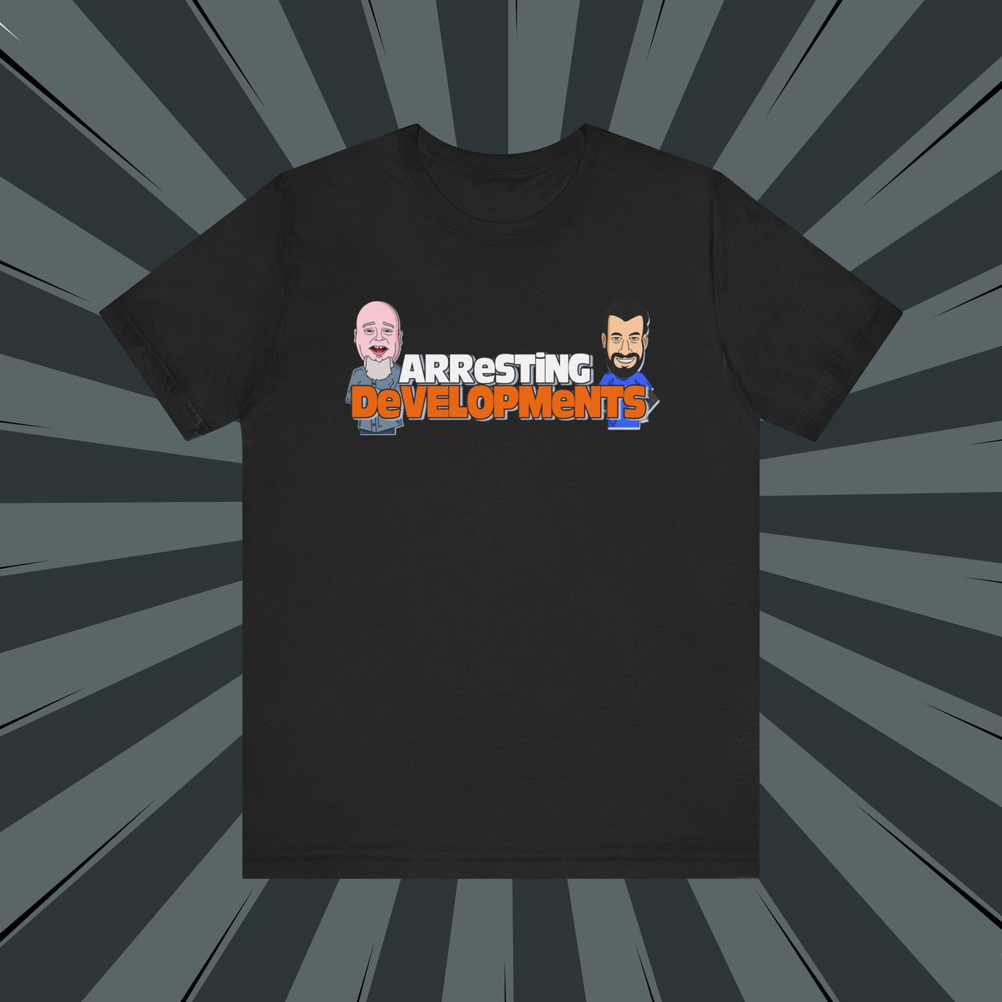 Arresting Developments Illustrated Tee – True Crime Podcast Shirt Featuring Mike Willever & Producer Joe