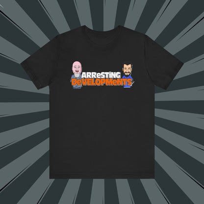 Arresting Developments Illustrated Tee – True Crime Podcast Shirt Featuring Mike Willever & Producer Joe