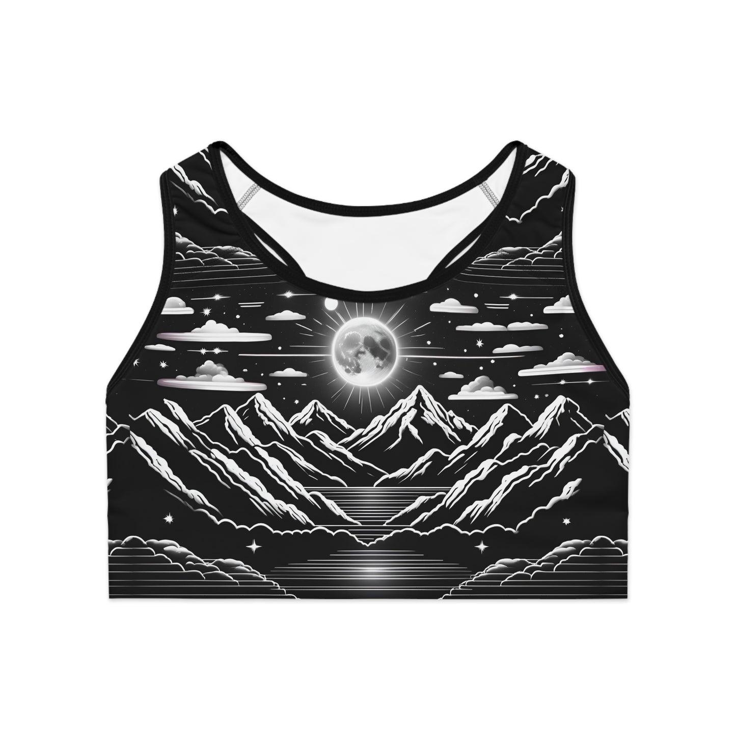 Moonlit Night Sky Silhouette Women's Sports Bra Serenity and Style Sports Bra (AOP)