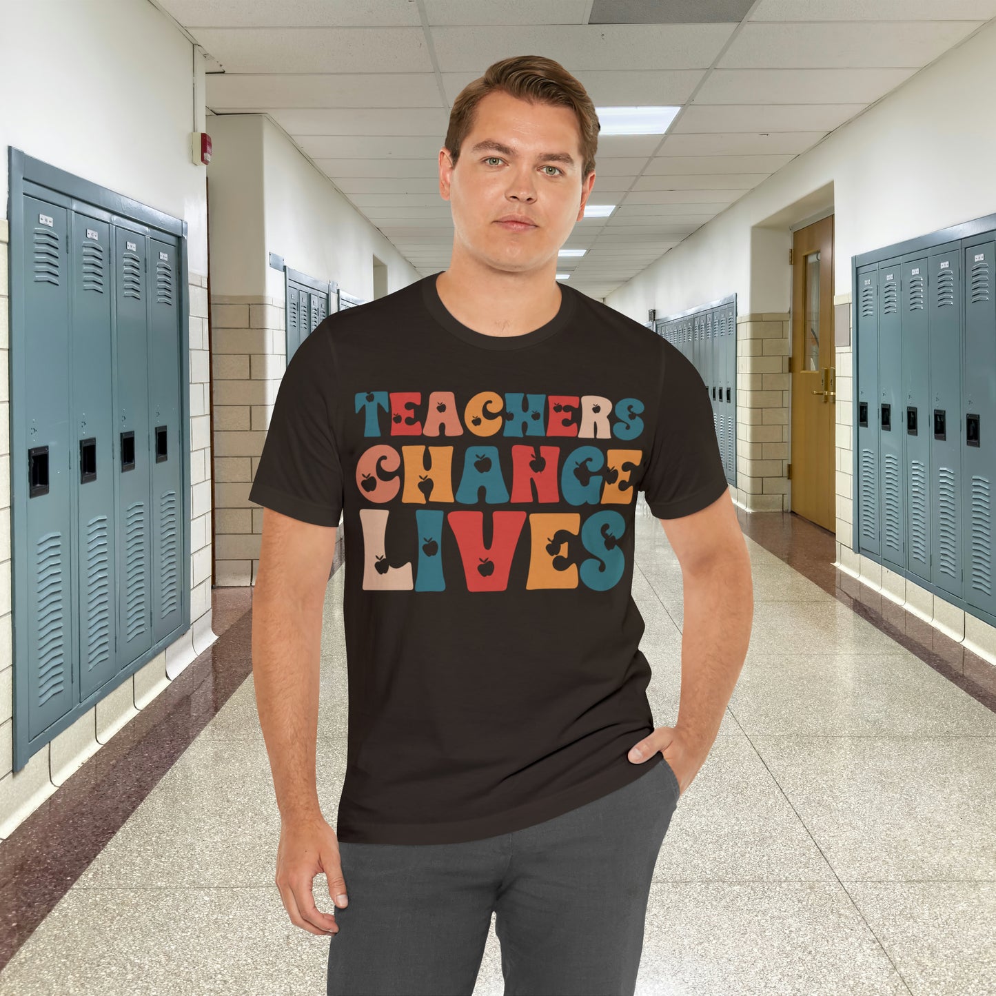 Colorful Teachers Change Lives Back to School Unisex Jersey Short Sleeve Tee Gifts for him, Gifts for Her
