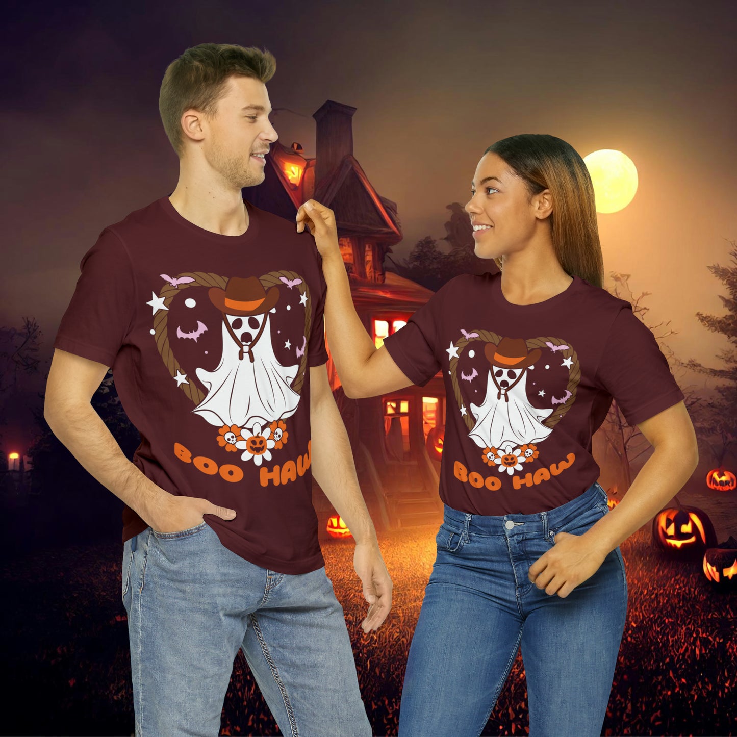 Boo Haw Retro Groovy Western Halloween Unisex Jersey Short Sleeve Tee Gifts for Him Gifts for Her