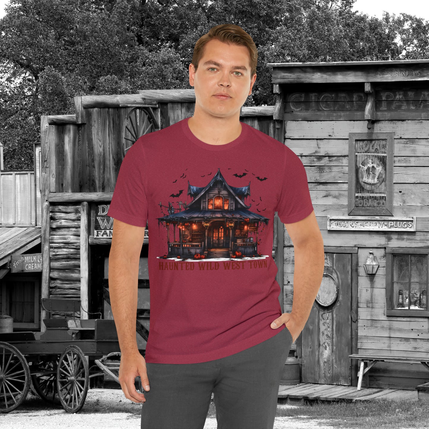 Haunted Wild West Town Halloween Western Unisex Jersey Short Sleeve Tee Gifts for Him Gifts For Her