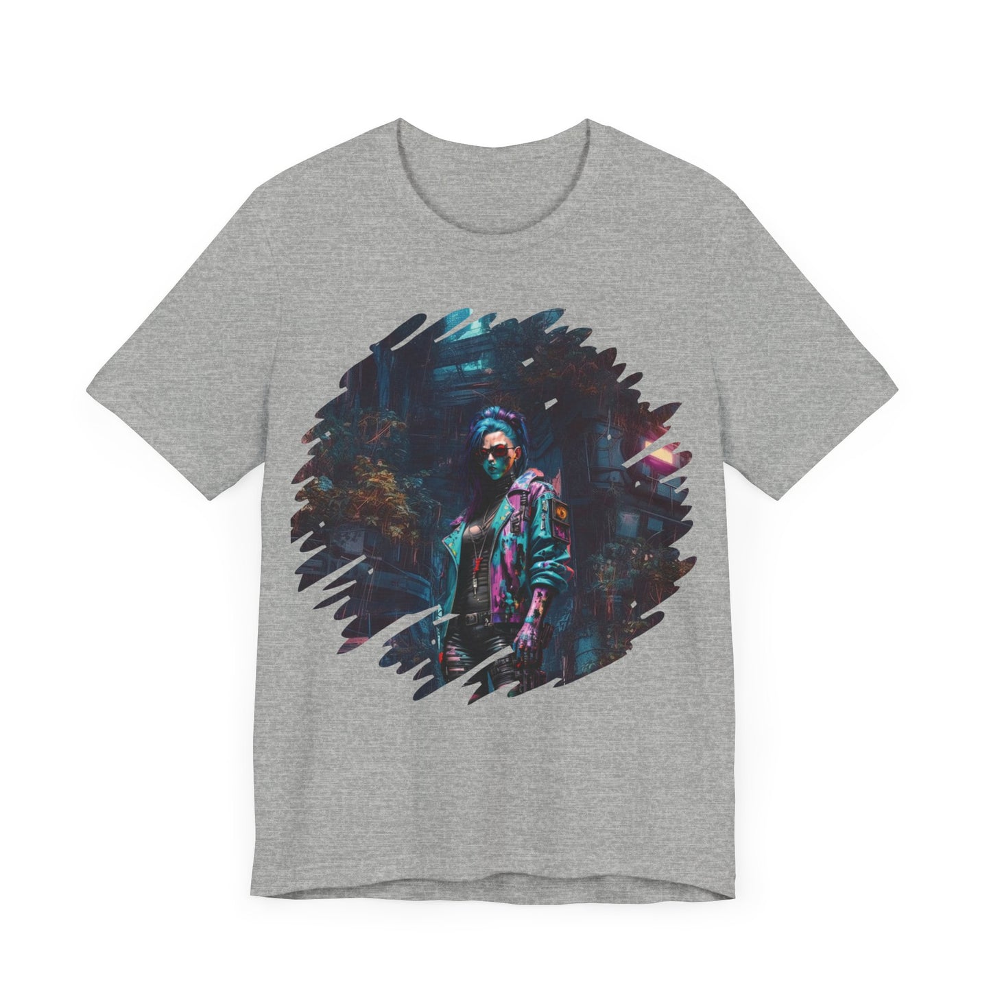 Cyberpunk Girl T-Shirt - Unisex Jersey Tee with Futuristic Cityscape Graphic cyberpunk fashion