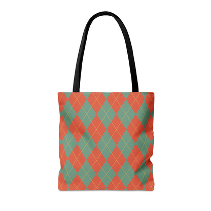 Vintage Green and Orange Rhombus pattern Fall Tote Bag (AOP) - Embrace Autumn's Beauty on the Go