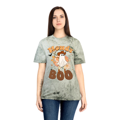 Cowboy Ghost saying Howdy Boo Retro Halloween Unisex Color Blast T-Shirt Gifts for her