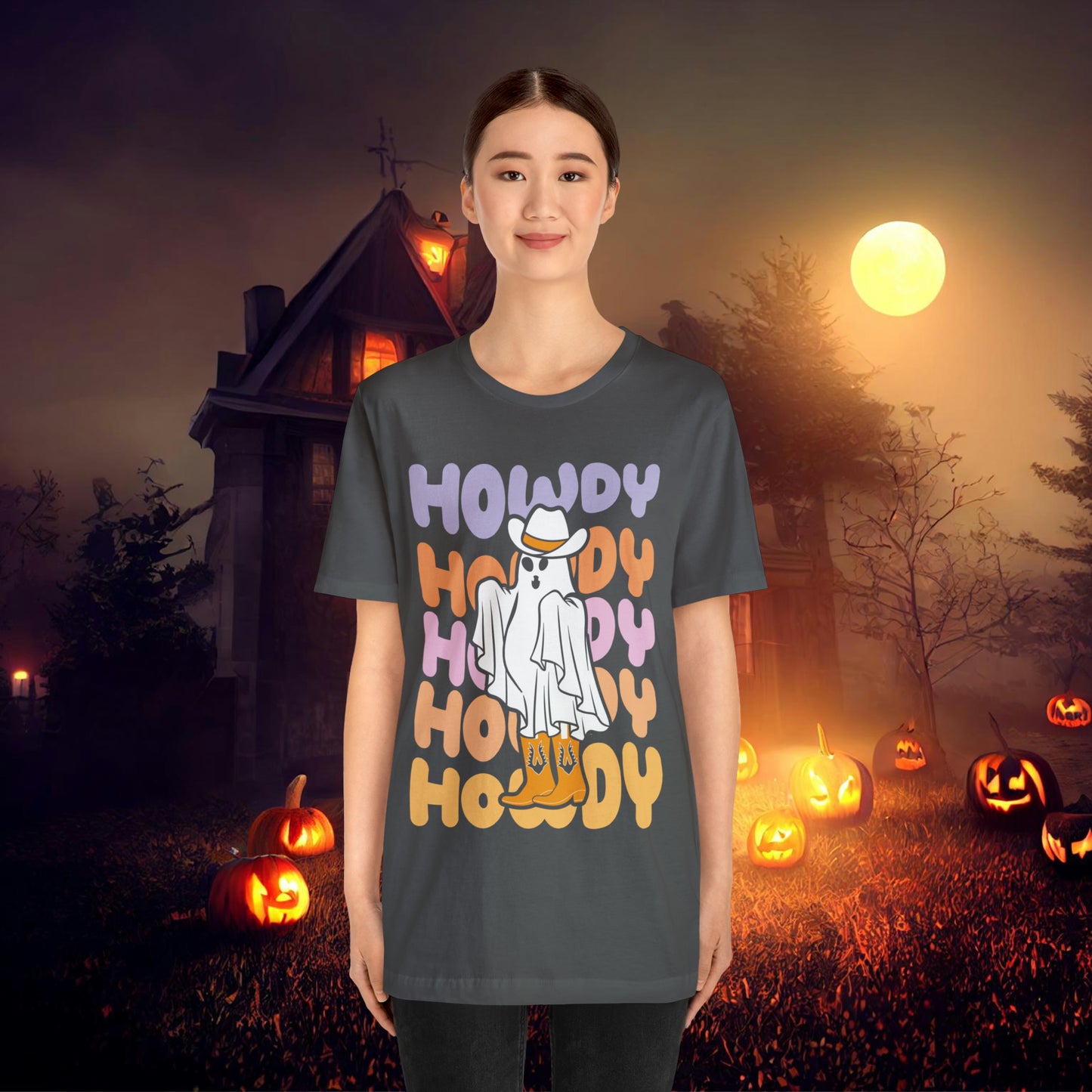 Cowboy Ghost Howdy Retro Halloween Unisex Jersey Short Sleeve Tee Gifts for Him Gifts For Her